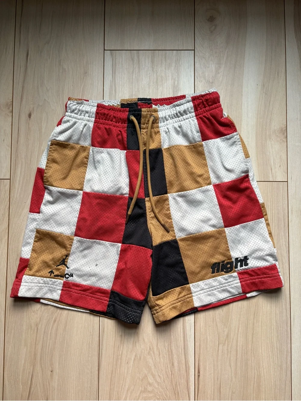 Jordan Flight Men’s Patchwork Mesh Basketball Shorts Red White Tan Size S